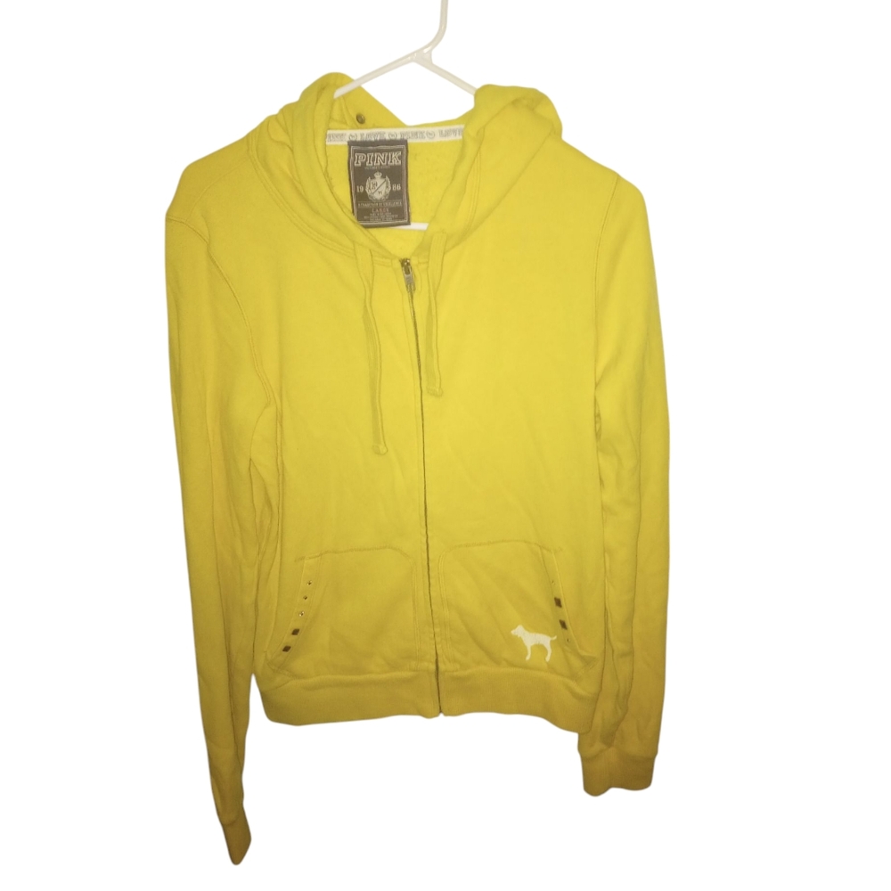 Victoria Secret Yellow Zip-Up Hoodie Graphic Size Large - Picture 1 of 10
